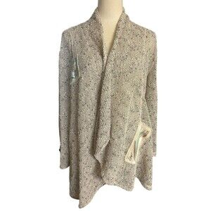 Experssions by Leslie Womens Sz L Tan Weave Patch Button Cardigan Open Sweater